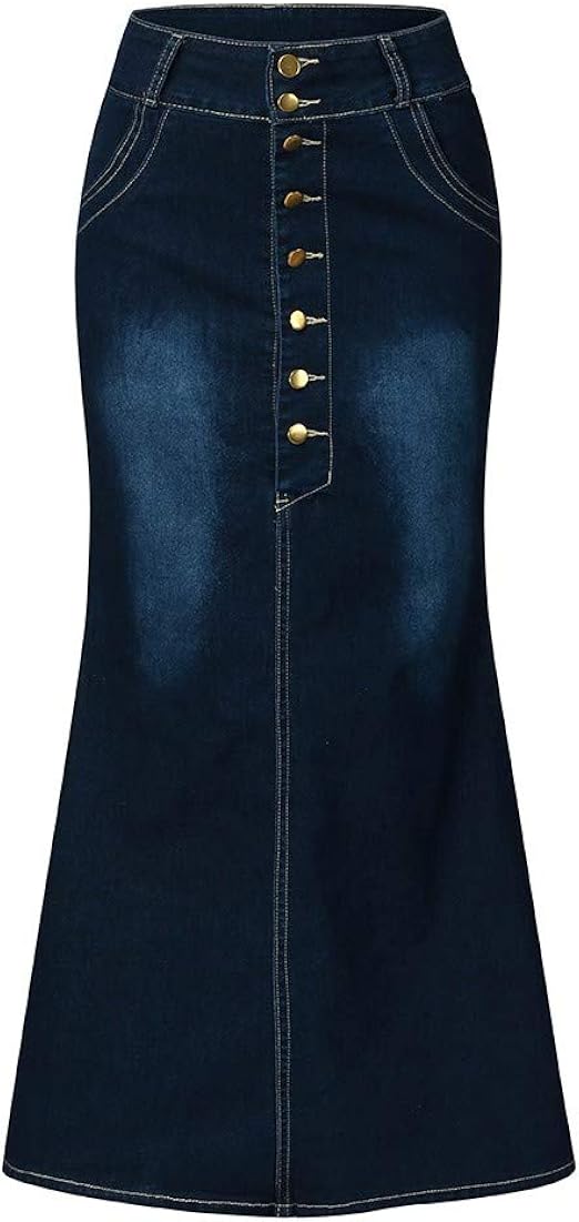 Damen Jeansrock A-Linie - Retro Knopfleiste & Ausgestellter Schnitt