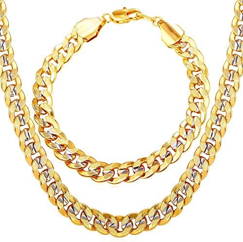 Miami Cuban Link Enchapada En Oro 18k Two Tone Gold Plated Jewelry Set 9MM Chain Necklace &amp; Bracelet