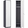 Yizosh Metal Lockers for Employees with Keys, 71" Employees Locker Storage Cabinet with 1 Doors, Tall Steel Storage Locker for Gym, School, Office(1 Door, Gray White)