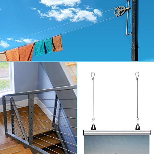 Amadget Stainless Steel Wire Rope, 316 Marine Grade Cable Railing Kit, Aircraft Wire Rope & Picture Hanging Kit for Railing, Decking, DIY Balustrade, Boat Marine Hardware (1/16" x 33 Feet)