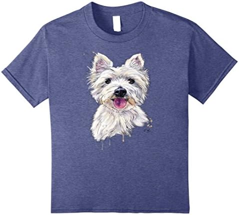 Kids Hand Painted Watercolor ~ WEST HIGHLAND TERRIER Dog Shirt 10 Heather Blue