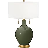 Color + Plus Toby 28" Tall Modern Glass Table Lamp Pull Chain Secret Garden Green Gold Brass Finish Single Fabric White Shade
