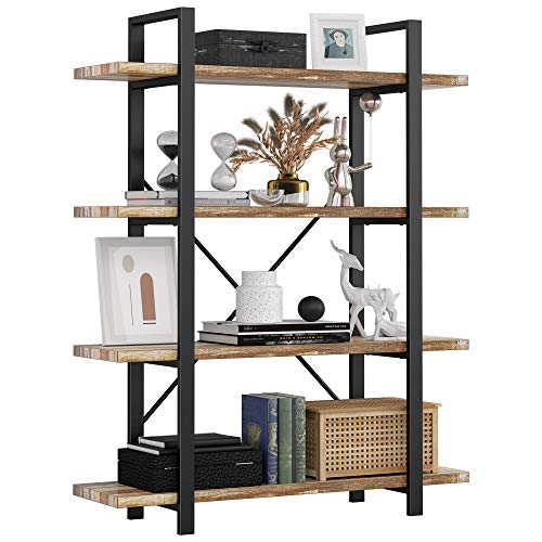 IRONCK Bookshelf and Bookcase 4Tier, 130lbs/shelf Load Capacity, Industrial Bookshelves Storage