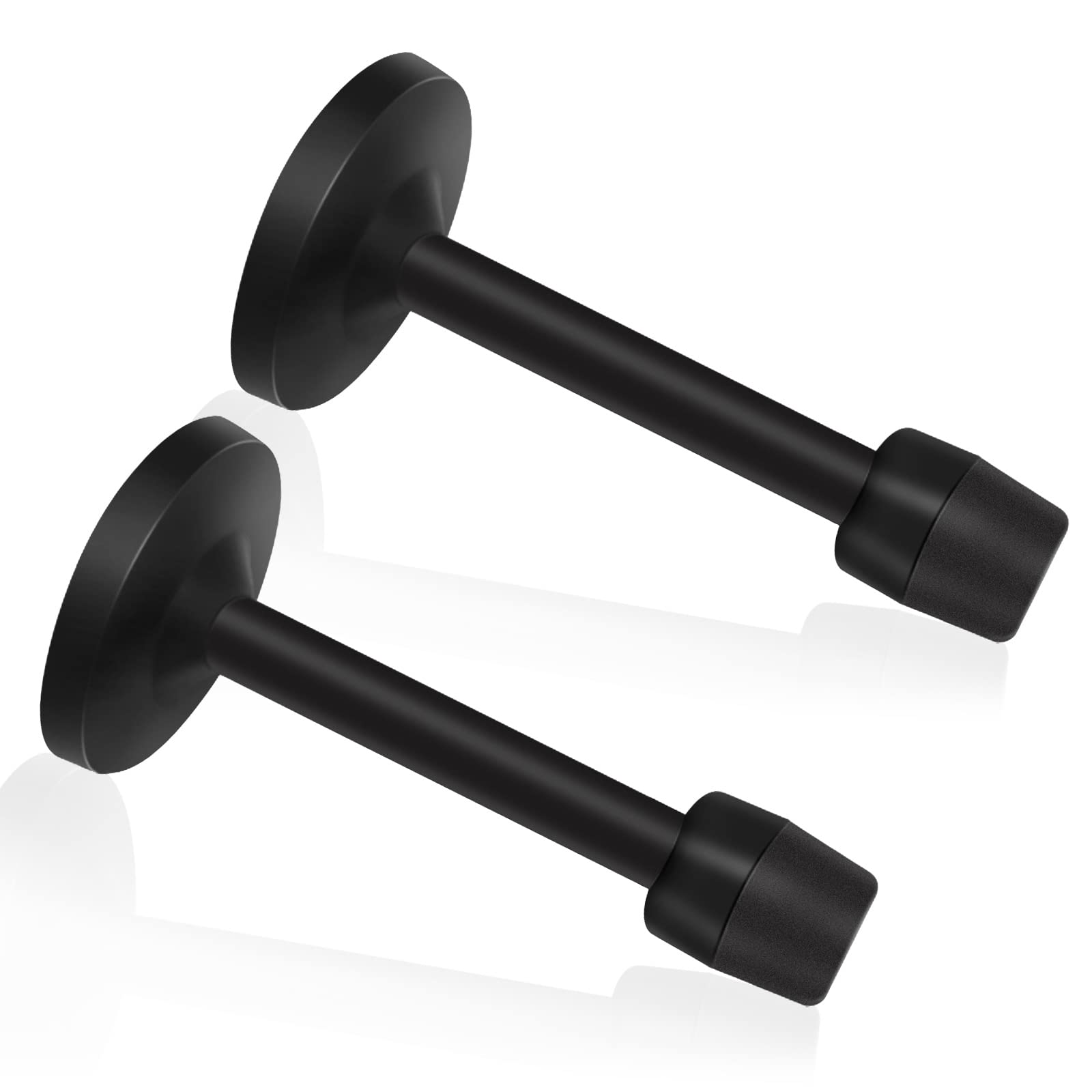 2 Pack Black Door Stop 4 inch Long Door Stopper Wall Mounted with Rubber Bumper Tip for Sound Dampening Stainless Steel Doorstop Door Holder Wall Protector for Skirtings, 100mm