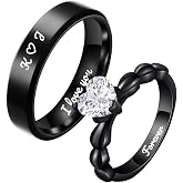 Matching Promise Rings for Couples Wedding Rings Set Personalized Rings Women's 2pc Black Gold Filled CZ Engagement Ring Promise Anniversary Wedding Bands for Women