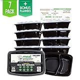 100% BPA Free Meal Prep Containers (Improved) - Divided 2 Compartments - Reusable Food Storage Lunch Box Microwave Freezer Dishwasher Safe Airtight Clear Lids | 28 Oz, 7 Pack + Planners