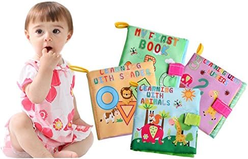 Kolamom 4 Packs Non-Toxic Fabric Cloth Books for Babies Early Development Activity Crinkle Soft Book Set for Toddlers Infants Children Kids Learning &amp; Education Toys