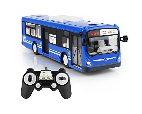 RC City Bus,CR 2.4GHz Remote Control City Bus Fast Opening Doors Transport Toy Bus With Realistic Lights and Whistle Sounds for Kids (Blue)