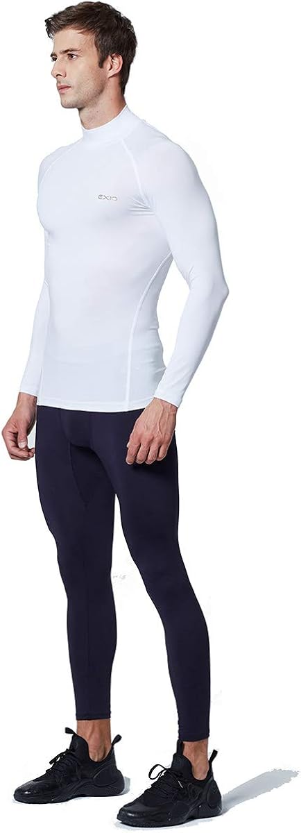 EXIO Mens Mock Compression Baselayer Top Cool Dry Long-Sleeve Shirt EX-T02: Clothing