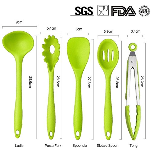 Silicone Kitchen Utensils Set, 10 Pieces Silicone Cooking & Baking Tool Sets Non-toxic Hygienic Safety Heat Resistant (Green)
