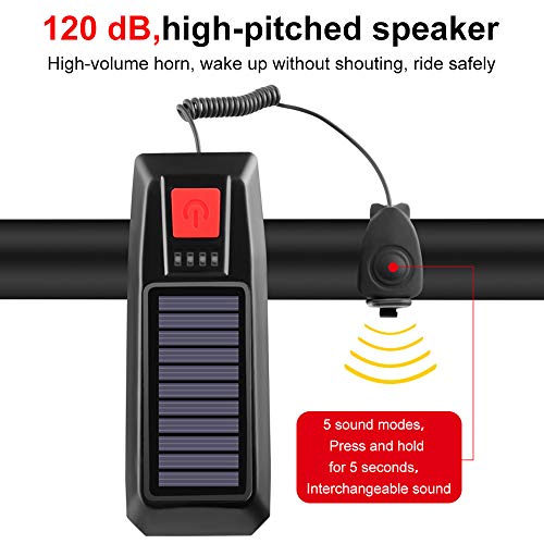 SEANKEI Bicycle Headlight, Solar Bike Front Light Taillight High Bright Mountain Road Cycling Safety Commuter Flashlight with 3 Modes, Waterproof Bike Light