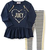Juicy Couture Little Girls' 2 Piece Tunic and Striped Legging Set, Blue, 5