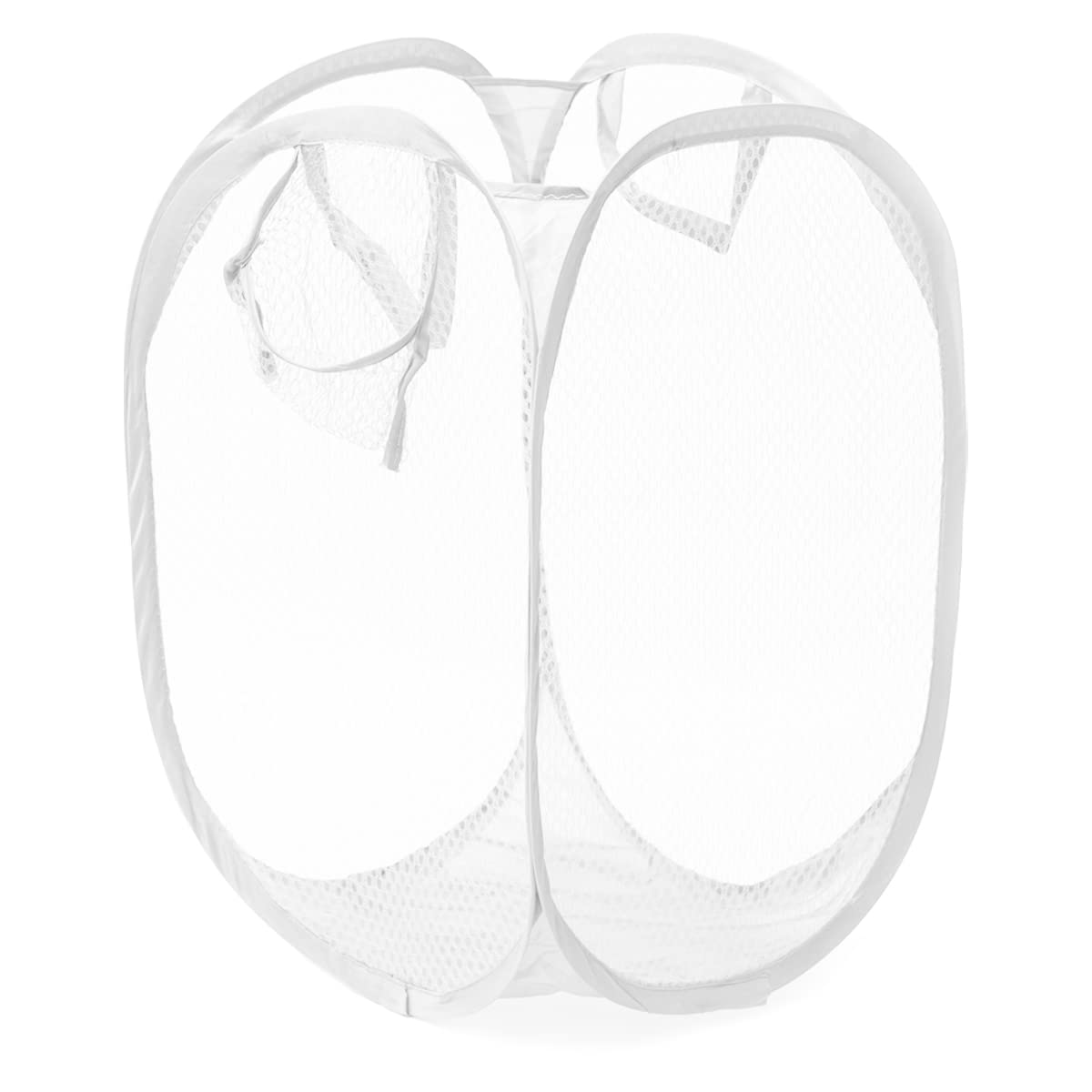 JJ PRIME - UK Foldable Pop Up Mesh Washing Laundry Basket Bag Fabric Bin Hamper Toy Tidy Storage Organiser Organizer (White)