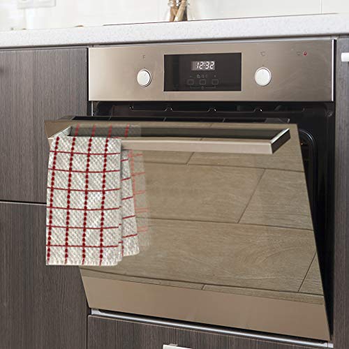 Talvania Kitchen Towels 100% Cotton Dobby Weave Terry Towel Set, 12 Pack Soft and Absorbent Multipurpose Dish Cloth, Hand Towel and All Kitchen Cleaning 15" X 25" Machine Washable (Red Pear & White)