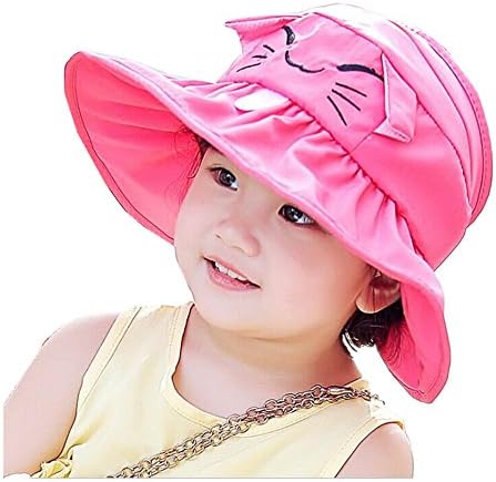 GMJF Kids Infant Reversible Sun Protection Cap Hat Folding Floppy Beach Visor (Pink)