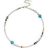 S.J JEWELRY Beaded Necklaces for Women Colorful Seed Bead Necklace Boho Necklaces for Women Beach Necklaces Summer Necklace Choker for Women Stainless Steel 18K Gold Plated