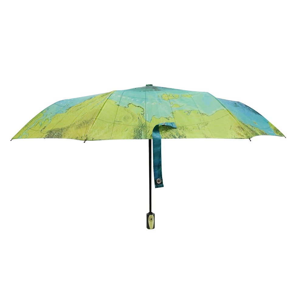 Elehere World Map Umbrella Automatic Folding Reinforced Windproof UV-coating 3 Fold with Bag Travel Umbrella Fordable & Portable Parasol with Ultra Comfort Handle