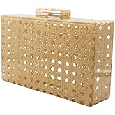 RomanticDesign Women Acrylic Handbag Rattan Woven Pattern Square Box Crossbody Handbag Shoulder Bag Chain Purse