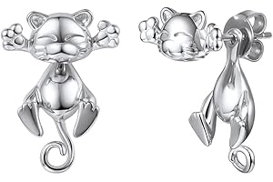 SILVERCUTE 925 Silver Cute Pig/Panda Bear/Dog/Cat Earrings Stud Solid Sterling Jewelry " Kiss me Hug Me" 3D Kitten Earring