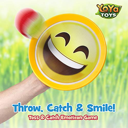 Emoji Toss & Catch Ball Game | 2 Disc Paddles, 2 Balls (One Big & One Small) & PVC Carry Bag Idea with Stunning Packaging | Safe, Durable & Family Friendly Game Set