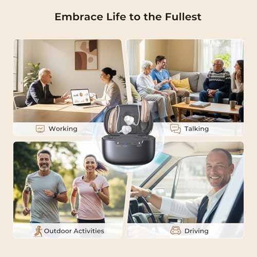 Rechargeable Hearing Aids for Seniors, BTE Hearing Aids - 16-Channel Digital Sound Processing with Intelligent Noise Reduction, Auto On/Off, 100Hrs Total Battery Life, Lightweight All-Day Comfort