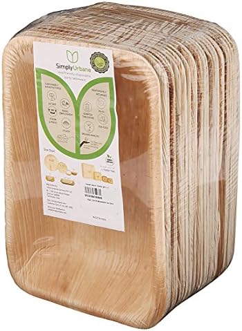 Adaaya Farms - Simply Urbane Natural Palm Leaf Rectangle Deep Trays - 9 inches - Pack of 25