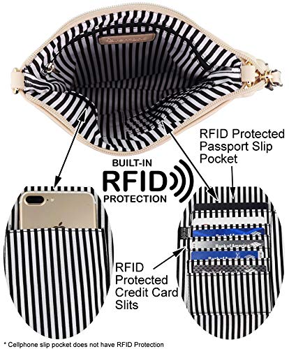 Vegan Mini Multi-Zipper Crossbody Handbag Purse with Tassel Accents with RFID Protection (Tan RF)