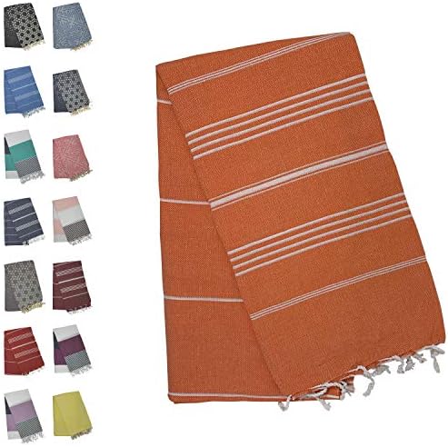Holm 100% Turkish Cotton Peshtemal Towels Pestemal Towel Travel Camping Bath Sauna Beach Gym Pool Blanket Fouta Towels Absorbent Easy Care Mint (Orange Stripes)
