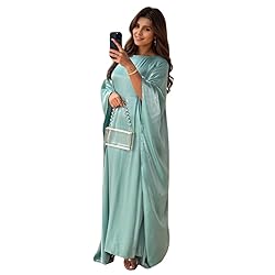 RLLJS Women Abaya Dress Ramadan Eid Summer Satin