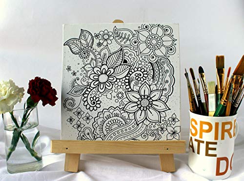 Floral Coloring Canvas For Adults, Stretched primed canvas 8 x 8 Inches