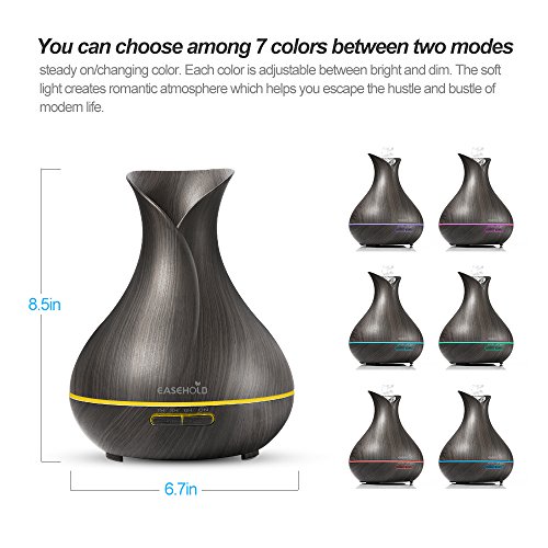 Easehold Aroma Essential Oil Diffuser Humidifier 400ml Cool Mist with Colorful Lights 4 Timer Wood Grain Finish