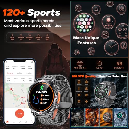 GPS Smartwatch Men's Sports Watch Fitness Watch: 1.7 Inch AMOLED Display with Bluetooth Calls/ChatGPT/3ATM/100+ Sports Modes Outdoor Smart Watch with Heart Rate Sleep Monitor Pedometer Compatible iOS