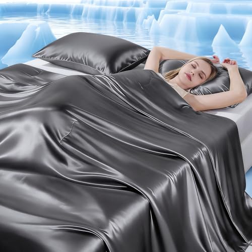 Elegear Cooling Duvet 150 x 200 cm, Photonic Technology and Instant Cooling with ARC-Chill 3.0 (Q-MAX>0.5), Keeps Cool All Night, Soft and Silky, Breathable, Silk Grey