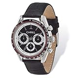 lex lu chisel mens stainless steel black leather chronograph watch 8 75 prime