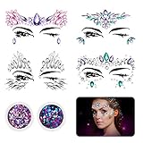Face Jewels, 4 Sets Face Gems & 2 Chunky Glitter, NICEAUTY Bindi Crystal Rhinestone Stickers for Eyes Face Body Music Festivals
