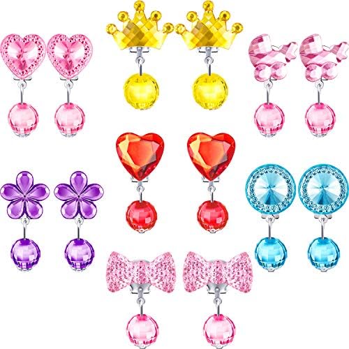 Hicarer 7 Pairs Crystal Clip on Earrings Girls Princess Play Jewelry Earring