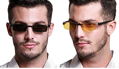 Agstum Mens Half Rimless Myopia Glasses Frame Magnetic Clip On Sunglasses (Black frame with 2pcs clip on, 53mm)