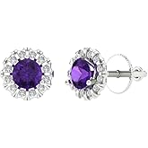 0.8808 cttw Amethyst Stud Earring Set for Women - Round Cut Solid Gold Screw-Back