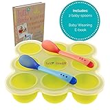 TUTTI BIMBI Baby Food and Breastmilk Storage Container for Puree and Baby Led Weaning - Mom approved Freezer Tray with Silicone Clip-on Lid - BPA Free - 2 Heat Sensitive Spoons