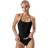 QINSEN Self Tie Halter Neck Basic Shirts for Womens Double Lined Slimming Fit Going Out Sleeveless Tops