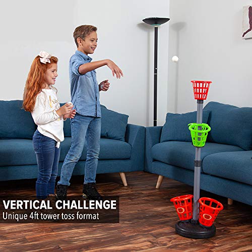 Sport Squad Basket Bash Indoor/Outdoor Tower Toss Game with Bean Bags & Table Tennis Balls
