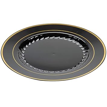 Pack de 12 elegantes platos de plástico duro, platos de vajilla de plástico – negro