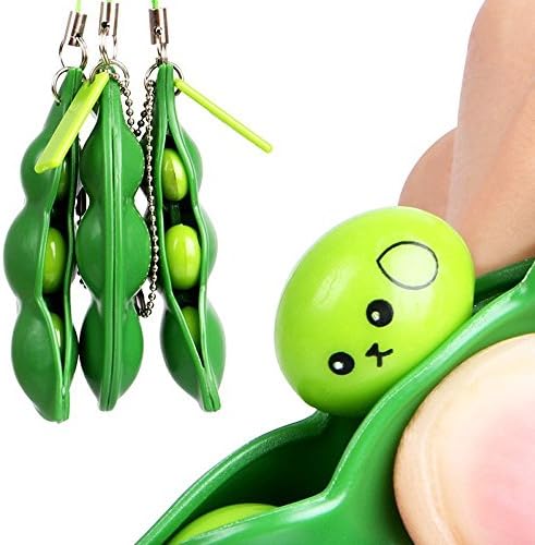 3pcs Squeeze Bean Fidget Toy Stress Relief Squishies Soybean Toy Party Favor Keychain Peas Ball Fun Mobile Chain Fidget for Kids Women Men