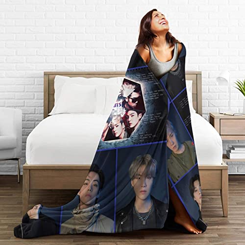 Bt-s Throw Blankets Gift Set Merch Keychain Bag Lanyard Bracelets Posters Living Room Luxury Gift Bedroom Blanket Merchandise (5 Product Package, 50in*40in for Kids)