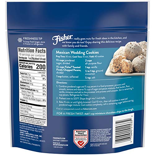 FISHER CHEF’S NATURALS UNSALTED CHOPPED PECANS 10 OZ RESEALABLE BAG, UNSALTED RAW NUTS FOR COOKING, BAKING & SNACKING, VEGAN PROTEIN, KETO SNACK, HEALTHY SNACKS FOR ADULTS, GLUTEN FREE CHOPPED PECAN