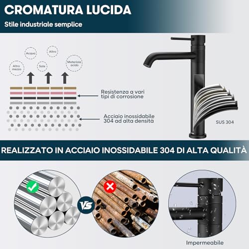 DETBOM 360° Swivel High Basin Mixer Tap Single Lever Hot and Cold Water, Bathroom Mixer Tap 304 Stainless Steel, Removable Aerator, Black