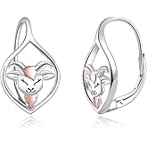 Cute Goat Leverback Earrings for Women - 925 Sterling Silver Hypoallergenic Animal Fram Goat Dangle Drop Earrings Lamb Jewelry Gifts for Daughter Mother