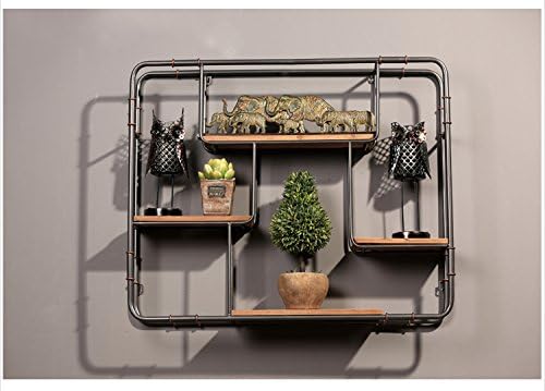 Square Industrial Retro Decorative Pipe Wooden Wall Mount Iron Pipe Shelf Hung Bracket Diy Storage Shelving Bookshelf(small)
