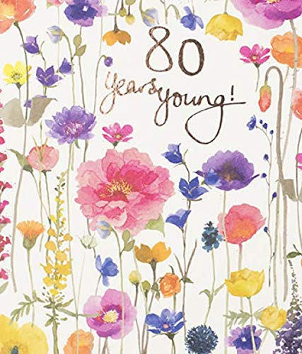 Delphine Stunning Artistic Female Birthday Card (PL-ODH005) - 80th Birthday Wild Meadow Flowers with an Elegant Foil Finish - Greeting Card for Her From the Beautiful Range