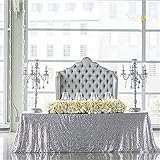 B-COOL 90x132inch Rectangle Silver Sequin Tablecloth Sequin Overlay Glitter Table Cloth Sequin Fabric for Wedding Table